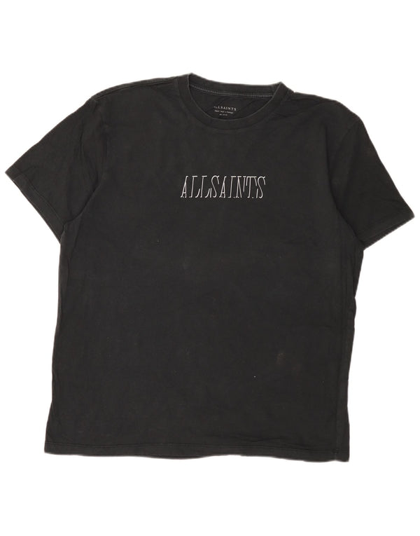 All Saints Mens Relaxed Fit Graphic T-Shirt Top Small Black Cotton