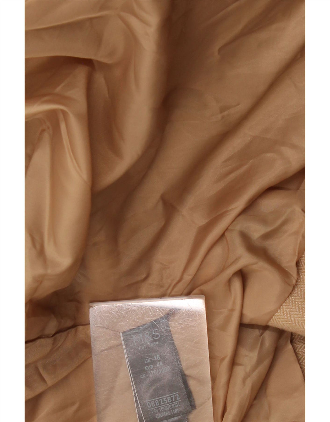 Marks & Spencer Womens Overcoat UK 16 Large Beige Herringbone Polyester