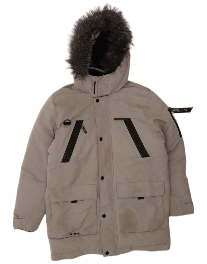 HOLLISTER Mens Hooded Padded Jacket UK 40 Large Grey Polyester