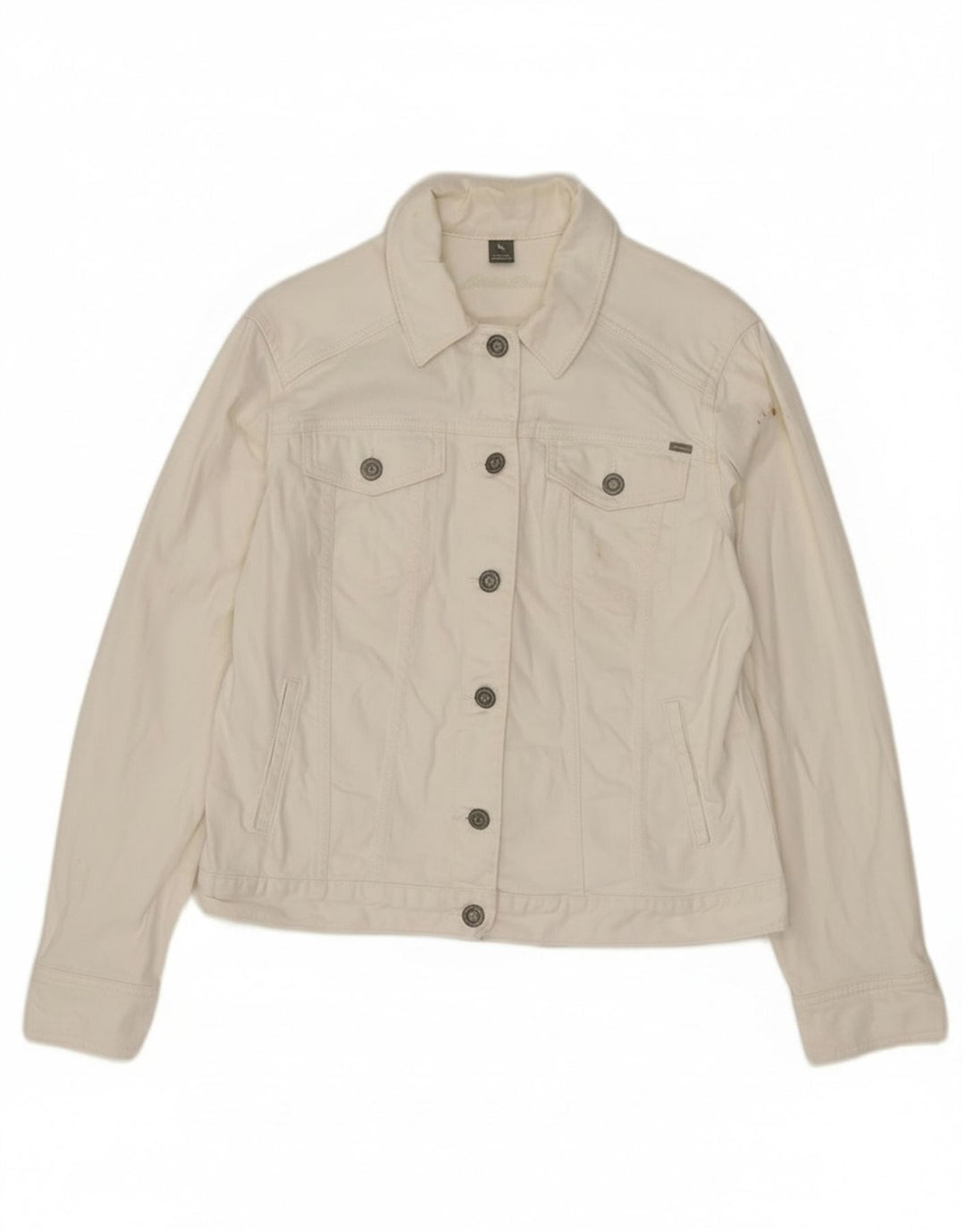 Eddie Bauer Womens Denim Jacket UK 14 Large White Cotton