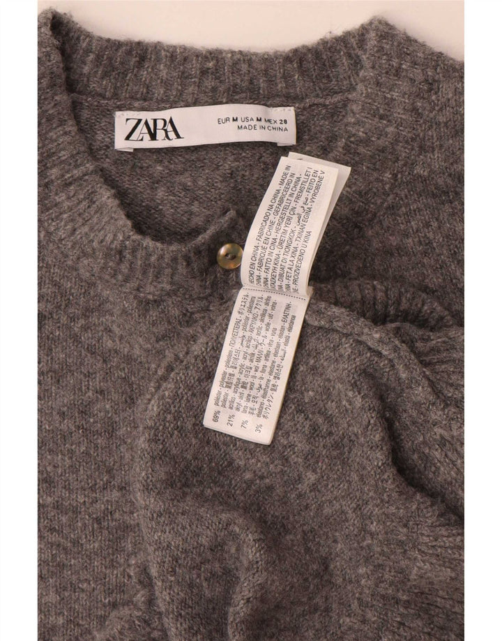 Zara Womens Cardigan Sweater UK 14 Medium Grey Polyester