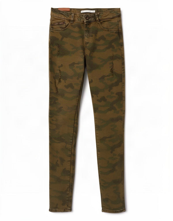 Zara Womens Trafaluc Skinny Jeans EU 38 Small W28 L28 Khaki Camouflage