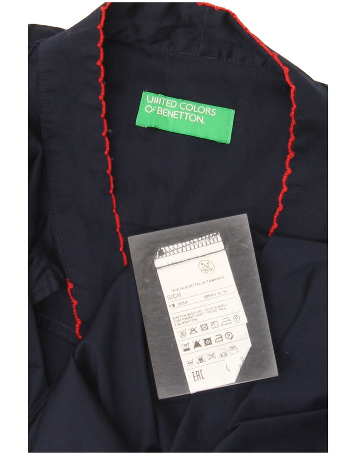 BENETTON Womens Front Tie Long Sleeve Blouse Top UK 10 Small Navy Blue