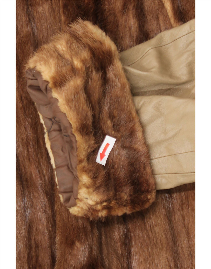 Vintage Womens Fur Leather Coat UK 16 Large Beige