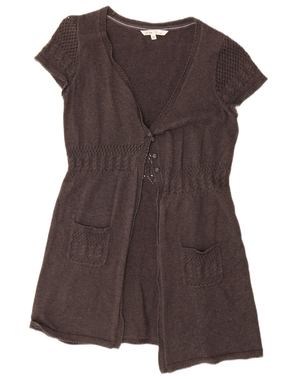 Fat Face Womens Longline Short Sleeve Cardigan Sweater UK 12 Medium Grey