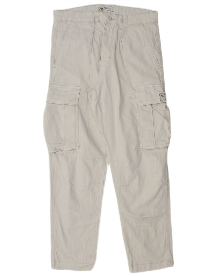 Zara Mens Straight Cargo Trousers EU 40 Medium W31 L28 White Cotton