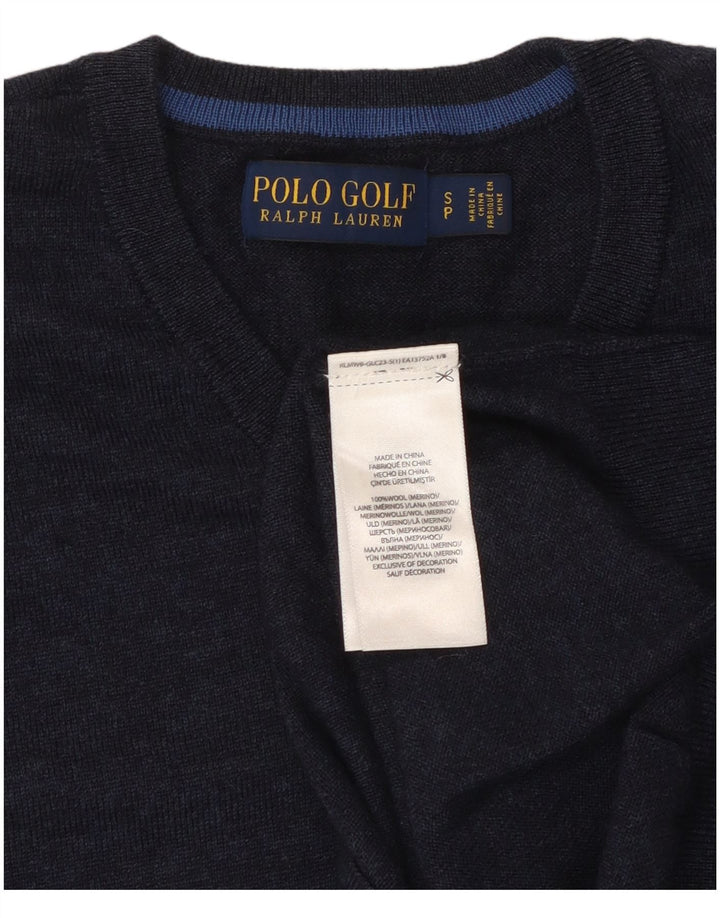 POLO RALPH LAUREN Mens V-Neck Jumper Sweater Small Navy Blue Merino Wool