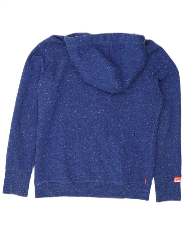 SUPERDRY Womens Zip Hoodie Sweater UK 16 Large Blue Flecked Cotton