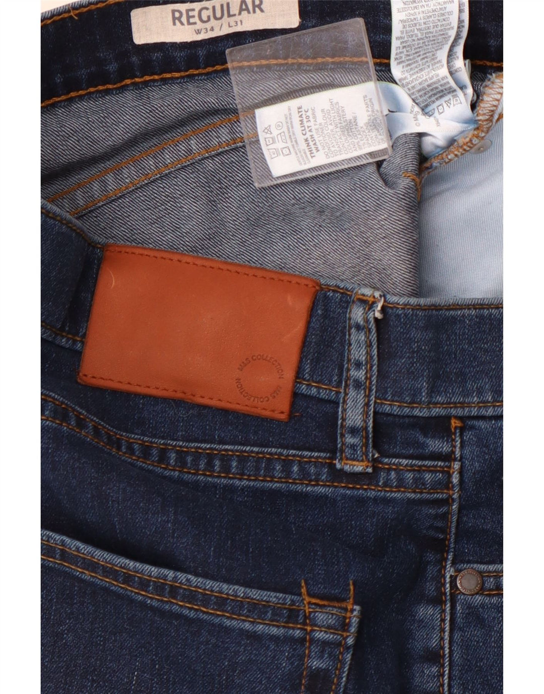 MARKS & SPENCER Mens Regular Straight Jeans W34 L31 Navy Blue Cotton