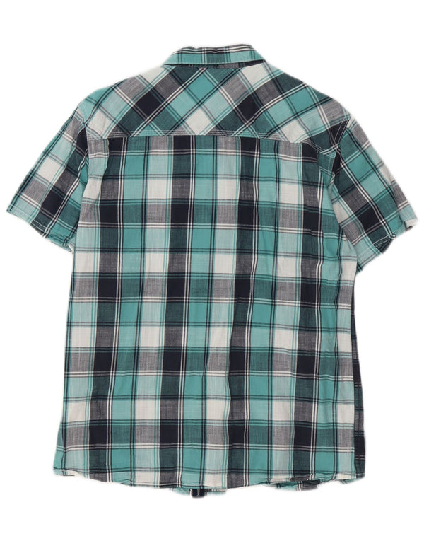 Weird Fish Mens Short Sleeve Shirt Medium Blue Check Cotton
