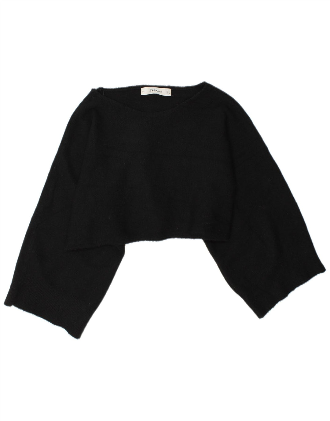 Zara Womens Crop Oversized Top Long Sleeve UK 14 Medium Black