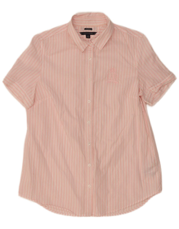 Tommy Hilfiger Womens Short Sleeve Shirt UK 14 Medium Pink Striped