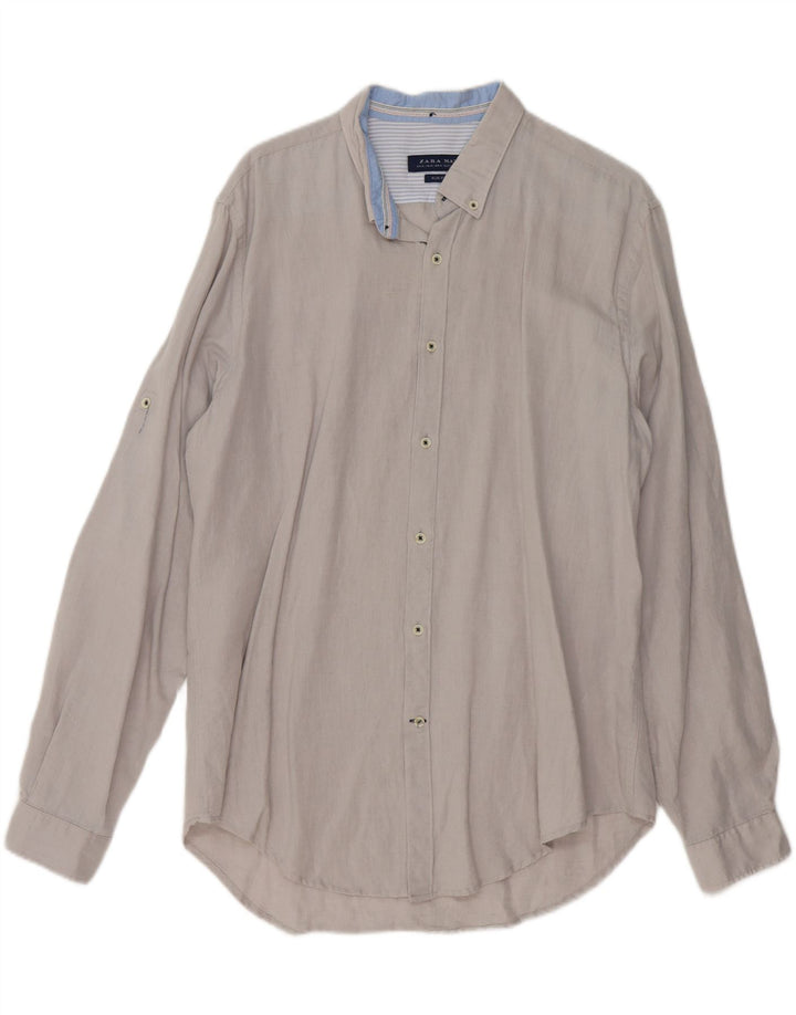 ZARA Mens Slim Fit Shirt XL Grey Linen