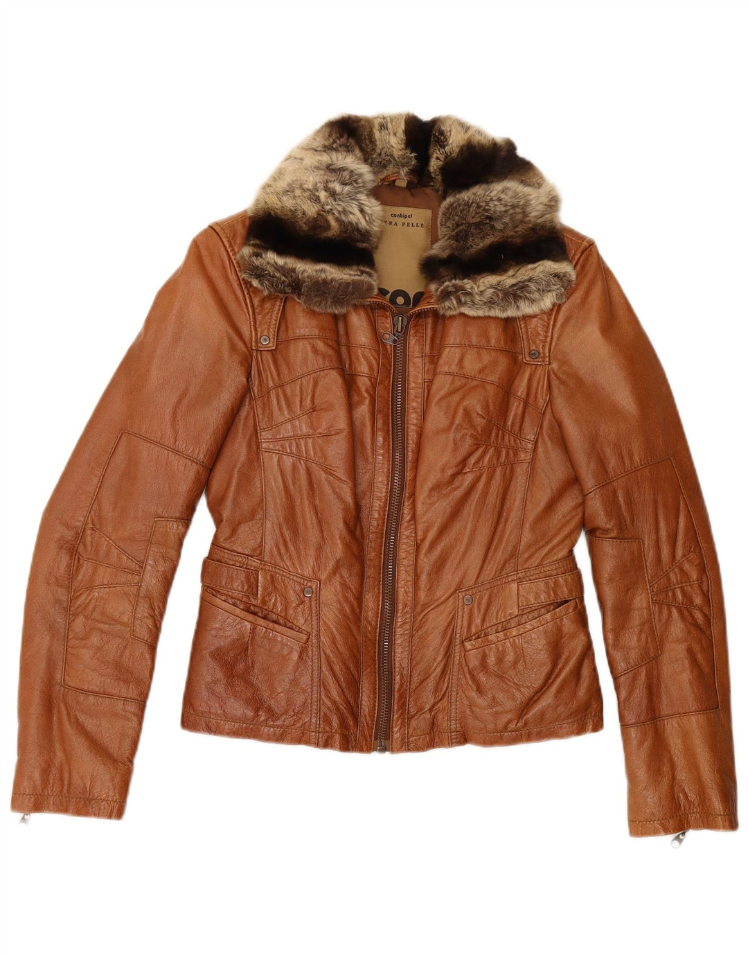 Vera Pelle Womens Leather Jacket IT 42 Medium Brown