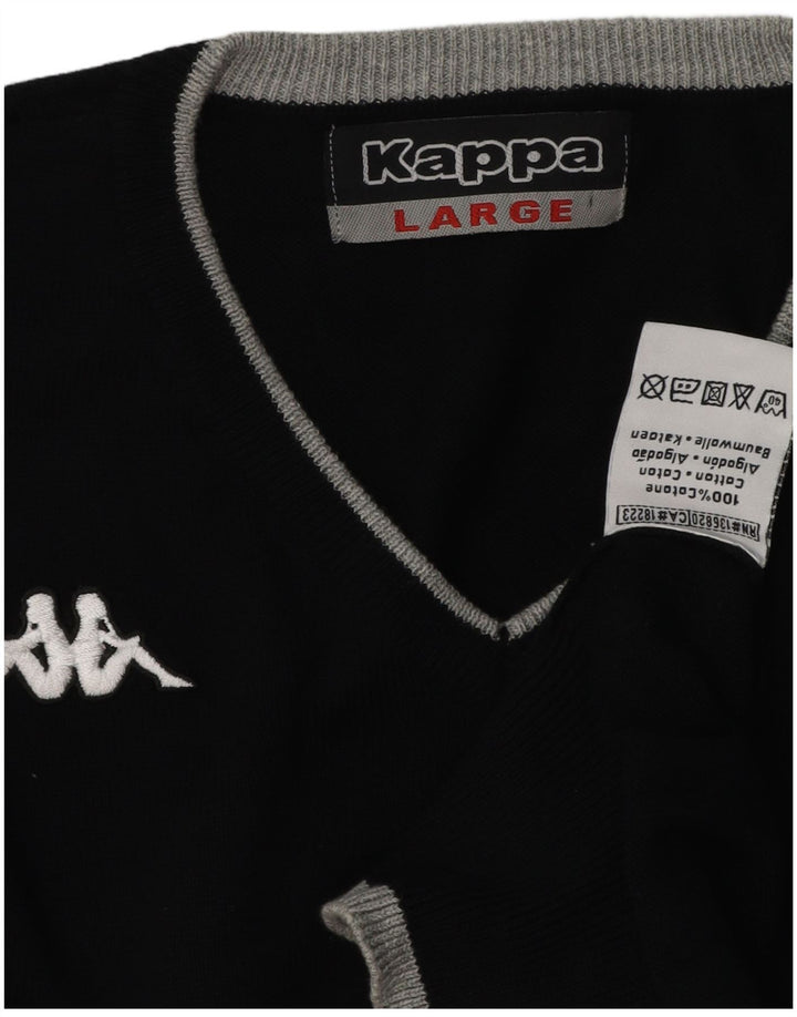 KAPPA Mens V-Neck Jumper Sweater Large Black Cotton