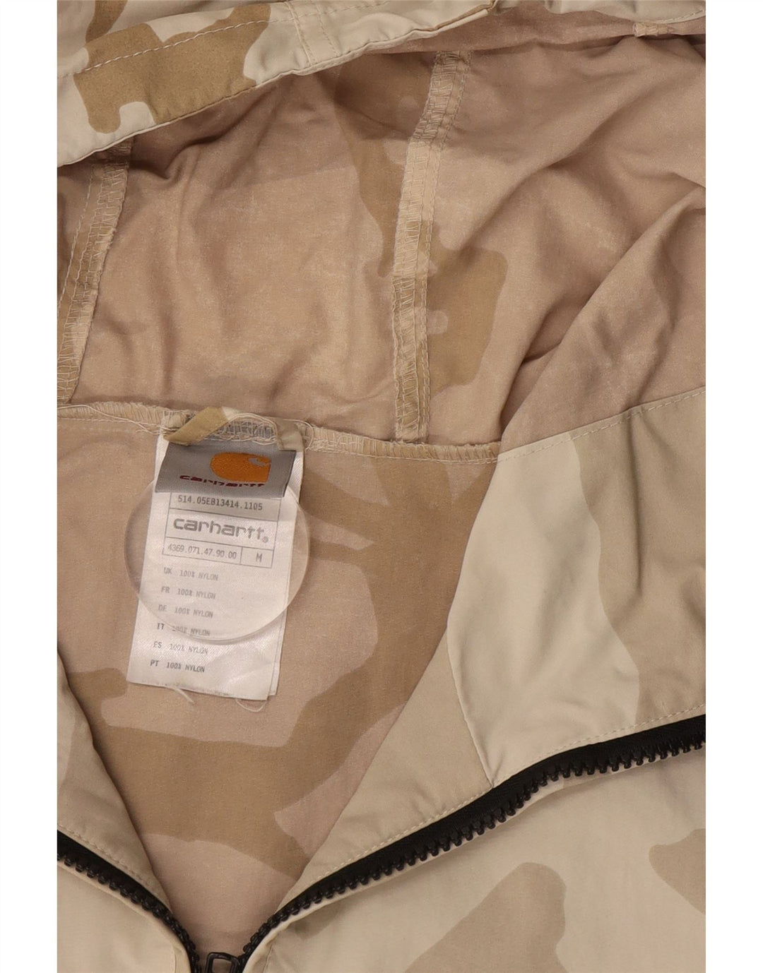 CARHARTT Mens Hooded Anorak Jacket UK 38 Medium Beige Camouflage Nylon