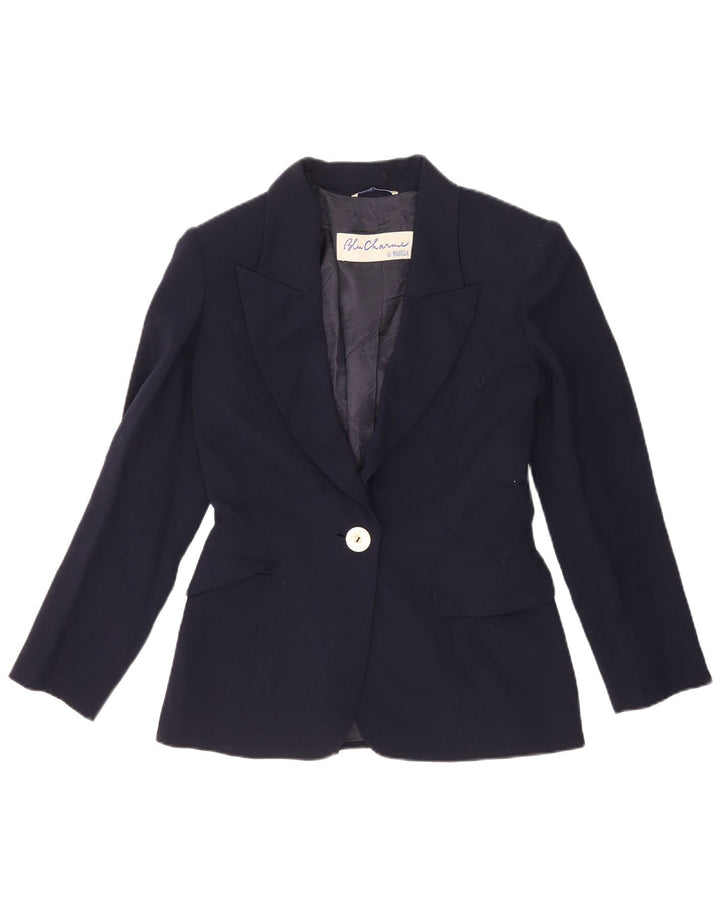 Marella Womens 1 Button Blazer Jacket UK 10 Small Navy Blue Virgin Wool
