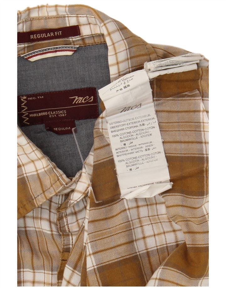 MARLBORO CLASSICS Mens Regular Fit Flannel Shirt Medium Beige Check Cotton