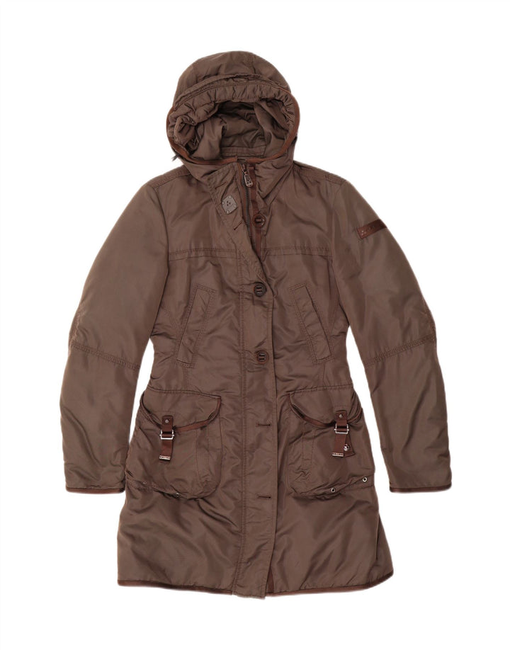 PEUTEREY Womens Hooded Padded Coat IT 40 Small Khaki Polyester