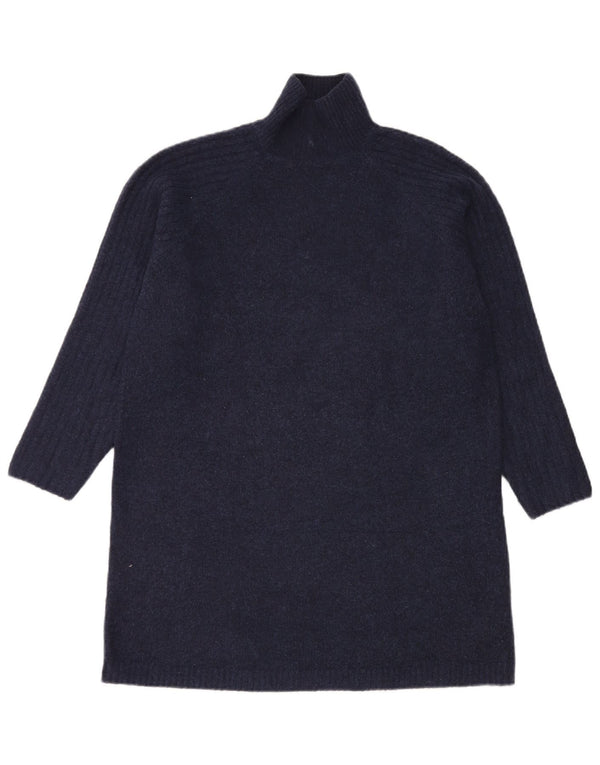 Zara Womens Roll Neck Turtle Neck Jumper Sweater UK 12 Medium Navy Blue
