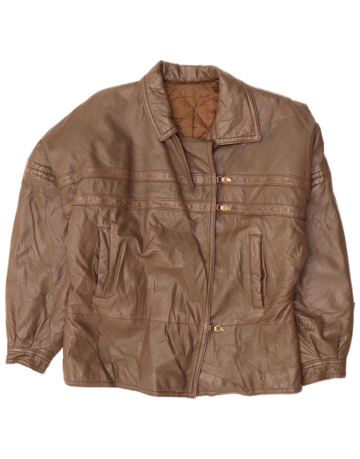 VINTAGE Womens Leather Jacket UK 18 XL Brown