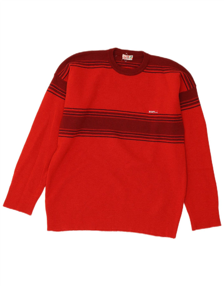 SILVY Womens Crew Neck Jumper Sweater IT 54 3XL Red Striped Virgin Wool