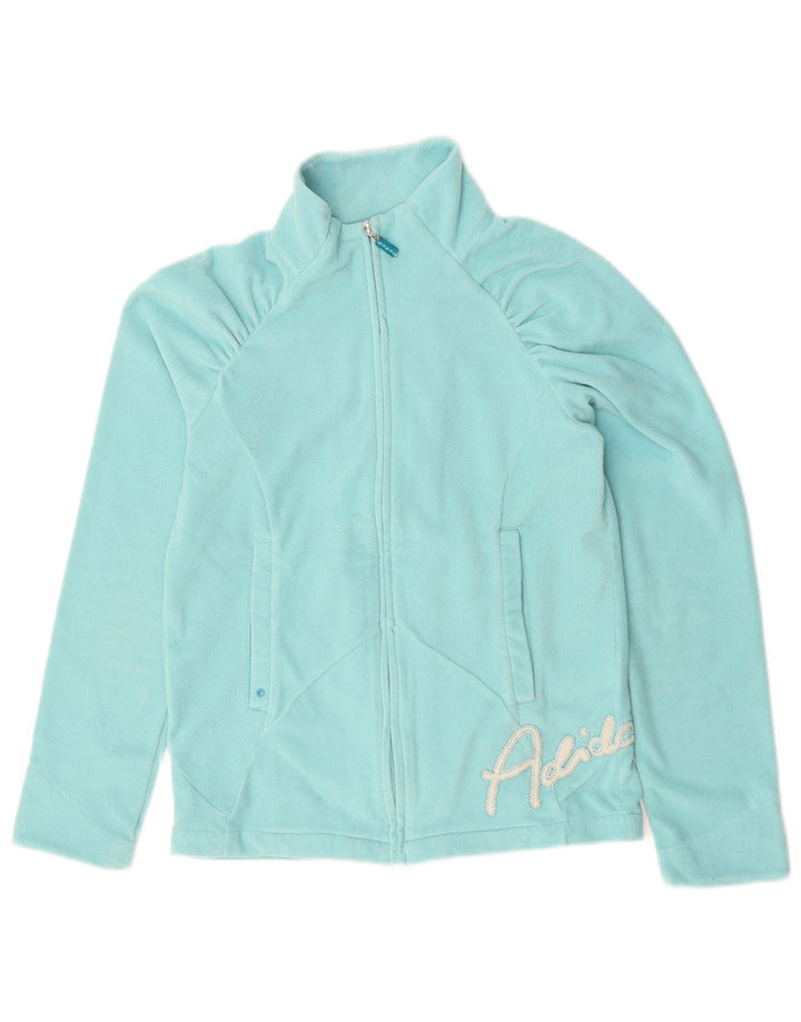 ADIDAS Girls Graphic Fleece Jacket 13-14 Years Blue Polyester