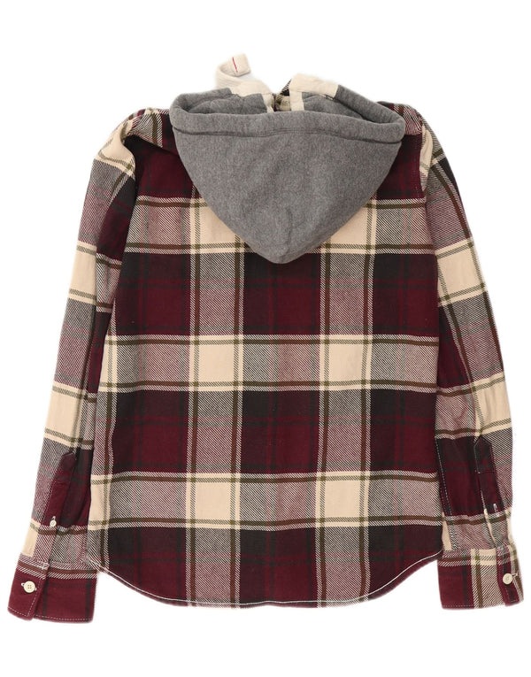 Superdry Mens Hooded Flannel Shirt Medium Burgundy Check Cotton