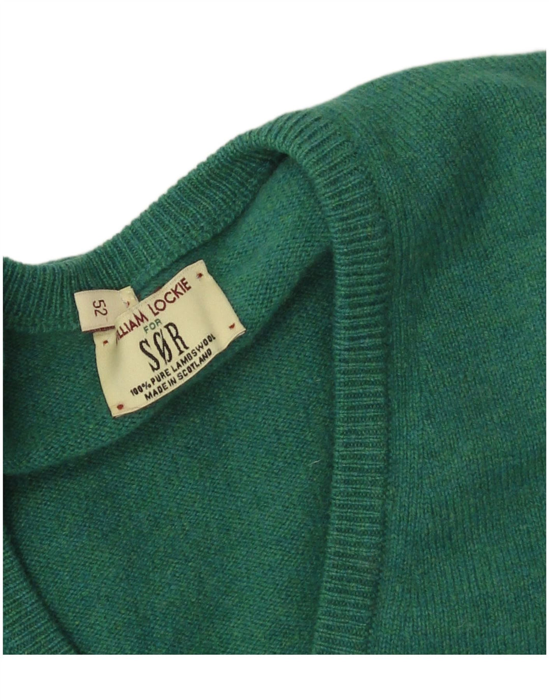 WILLIAM LOCKIE Mens V-Neck Jumper Sweater IT 52 Large Green Lambswool