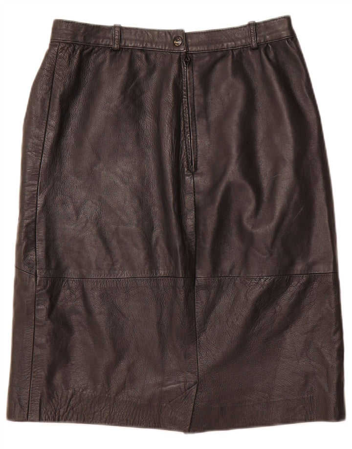 VINTAGE Womens High Waist Leather Skirt IT 48 XL W28  Black Leather