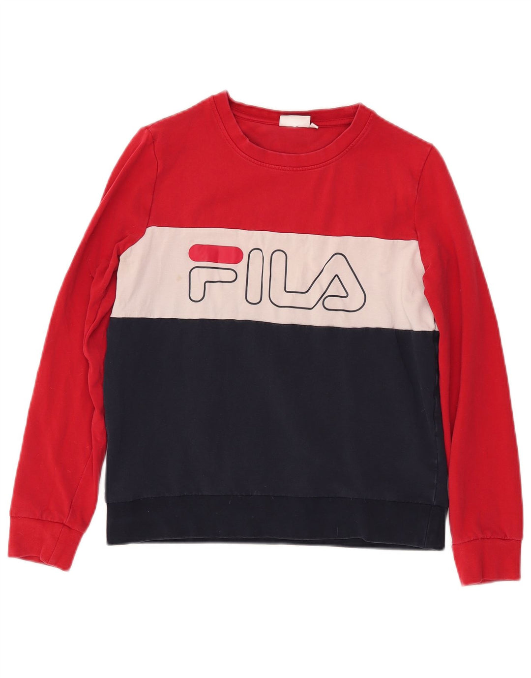 FILA Womens Graphic Sweatshirt Jumper UK 10 Small Navy Blue Colourblock
