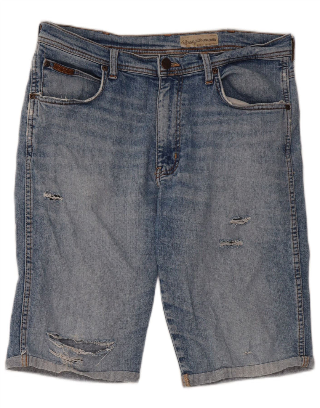 Wrangler Mens Distressed Denim Shorts W34 Large Blue Cotton