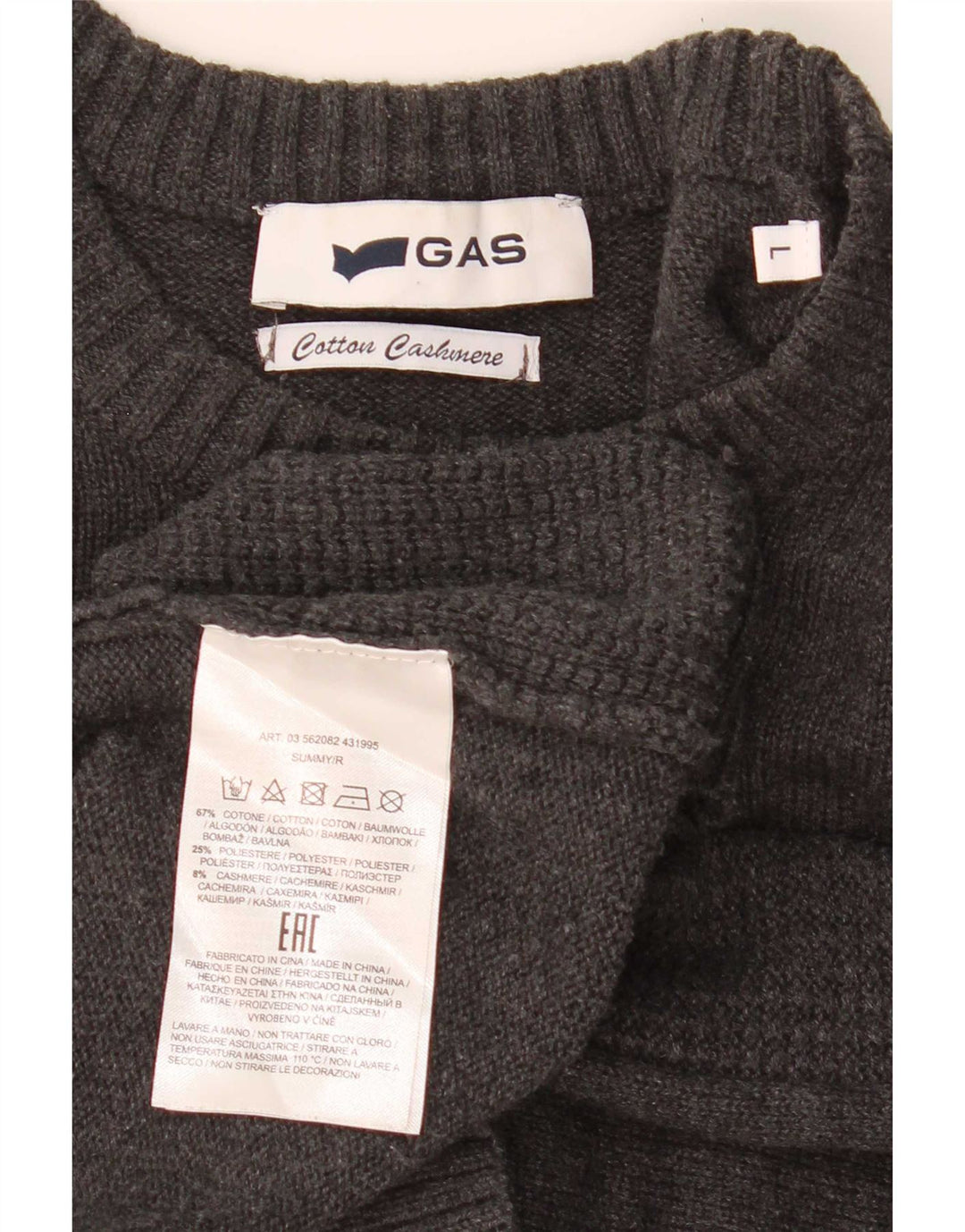 Gas Mens Crew Neck Jumper Sweater Large Grey Cotton