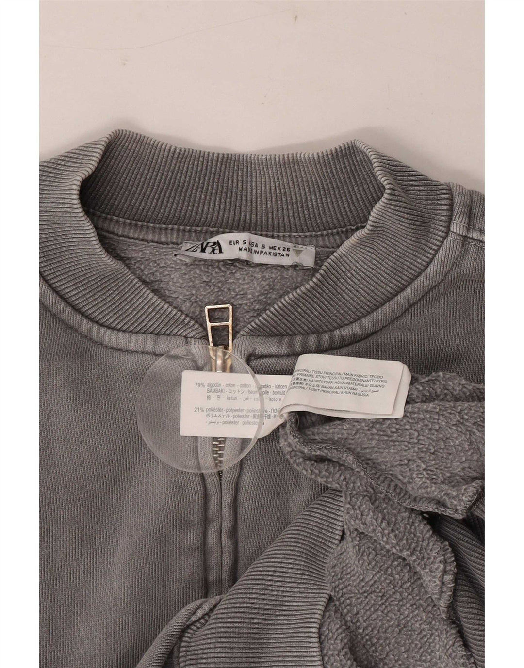 Zara Womens Oversized Tracksuit Top Jacket UK 10 Small Grey Cotton