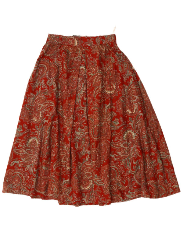 DORENE Womens High Waist A-Line Skirt EU 36 Small W24  Red Paisley Acrylic