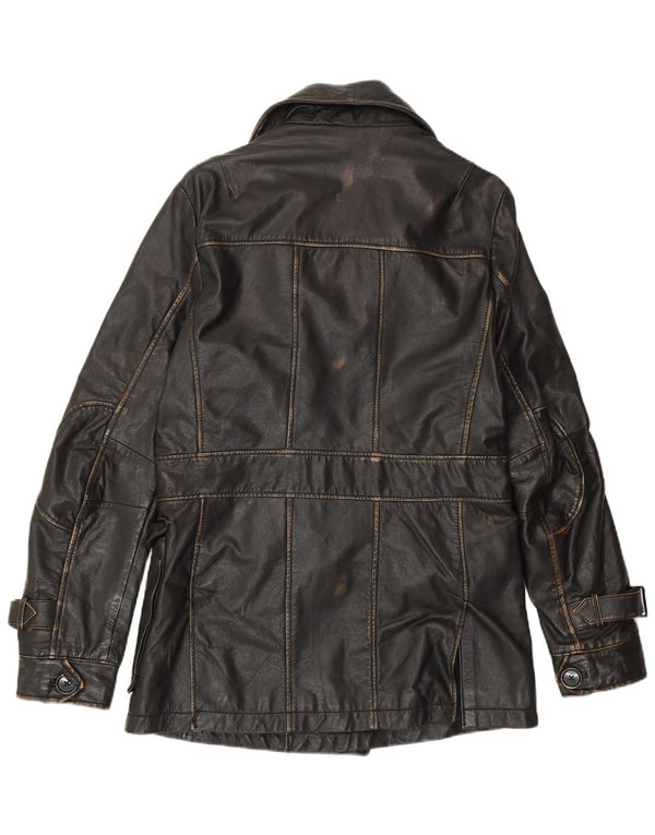 ROGUE Mens Double Breasted Military Jacket UK 38 Medium Black Leather