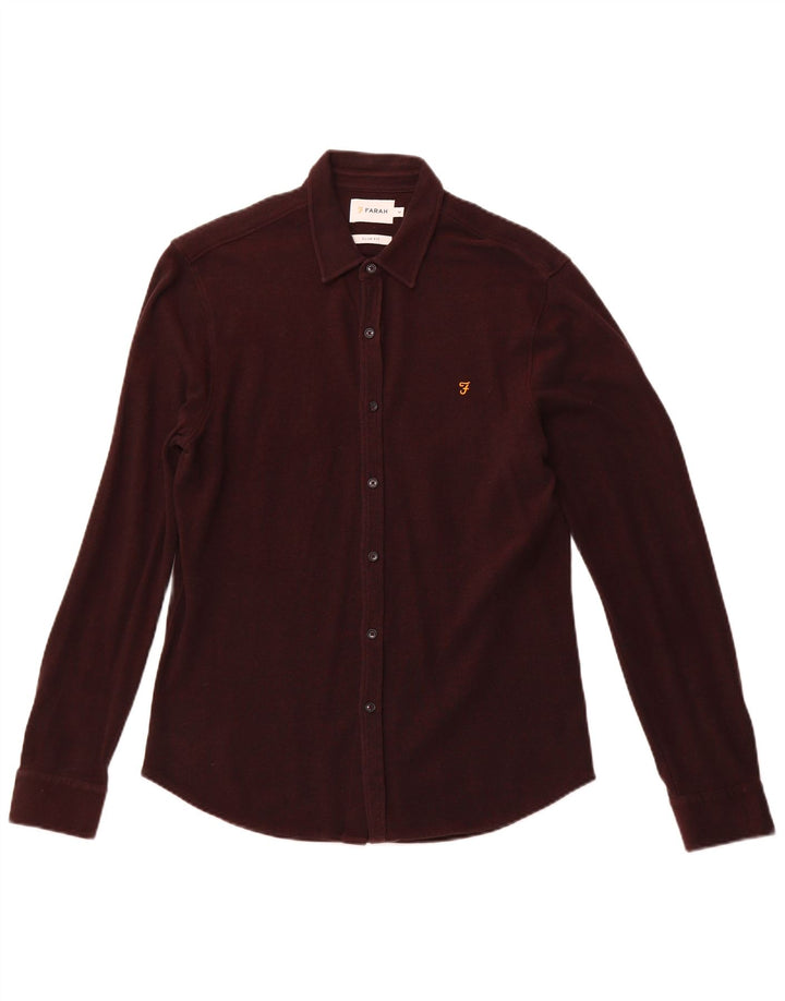 FARAH Mens Slim Fit Flannel Shirt Medium Burgundy Cotton