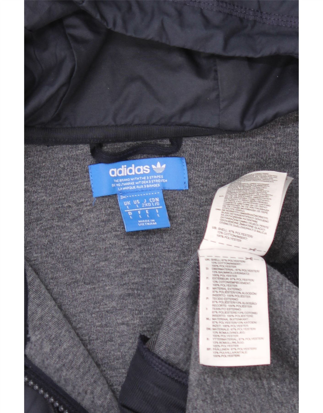 Adidas Mens Zip Hoodie Sweater Large Navy Blue Polyester