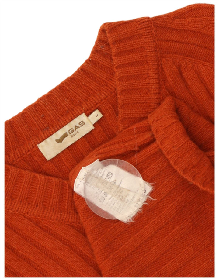 Gas Womens V-Neck Jumper Sweater UK 14 Large Orange Wool