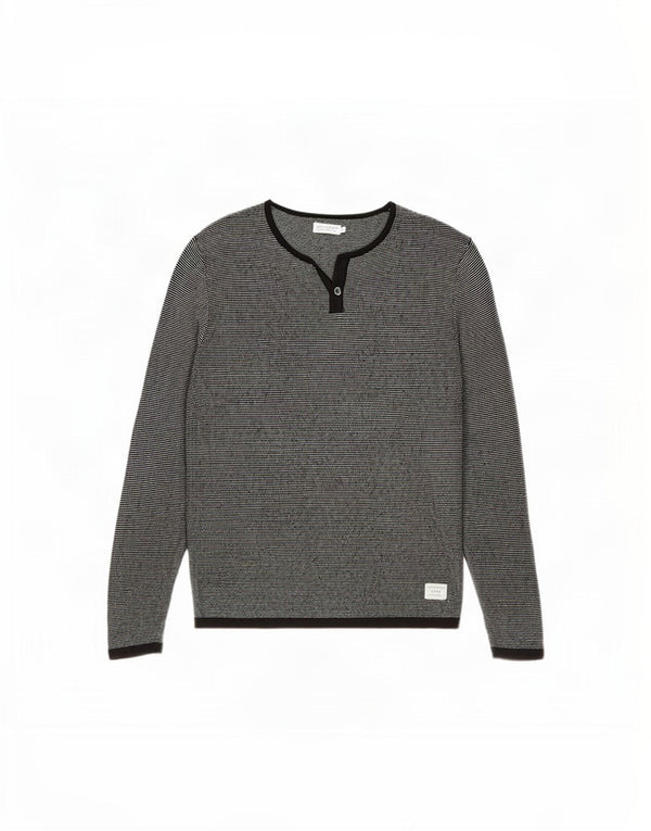Jack & Jones Mens Top Long Sleeve Large Grey Pinstripe Cotton