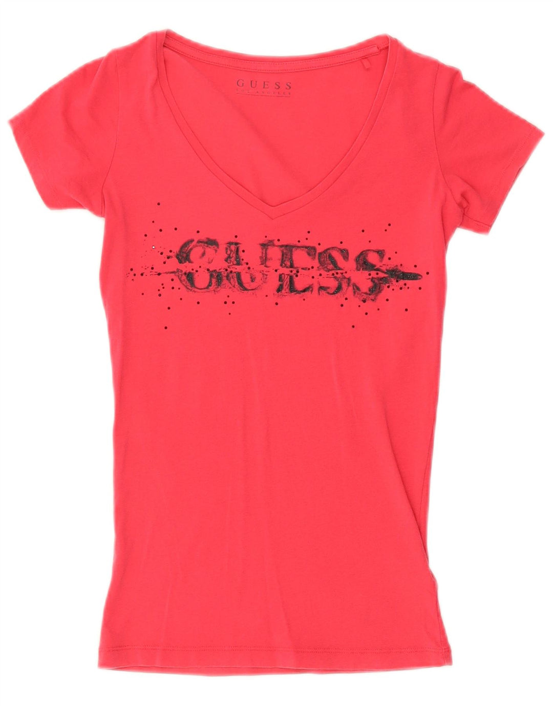 GUESS Womens Graphic T-Shirt Top UK 4 XS Pink Cotton