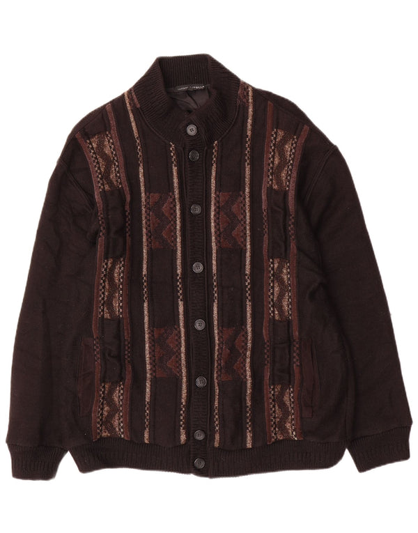 LUCIANO CHIARI Mens Cardigan Sweater IT 52 Large Black Geometric Wool
