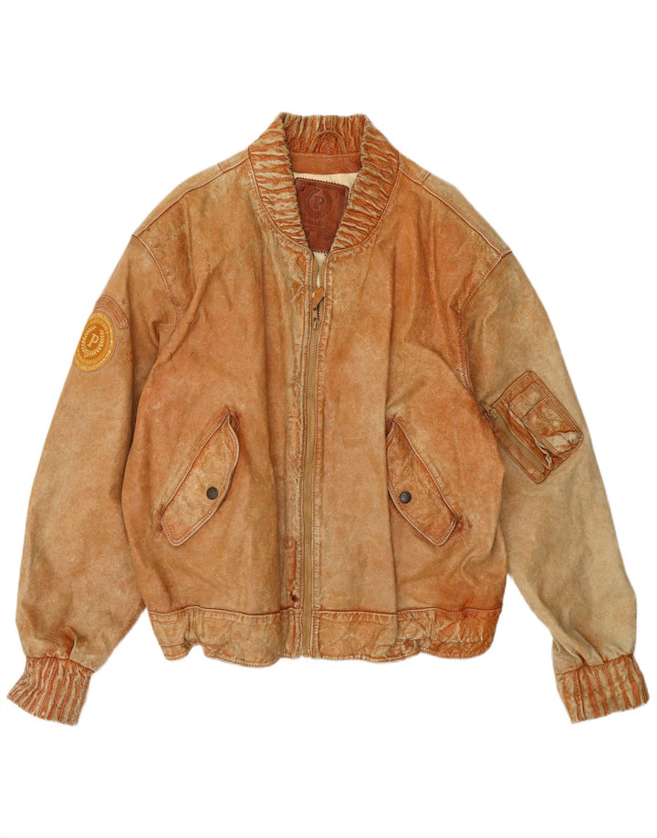 Pollini Mens Leather Jacket UK 44 2XL Beige