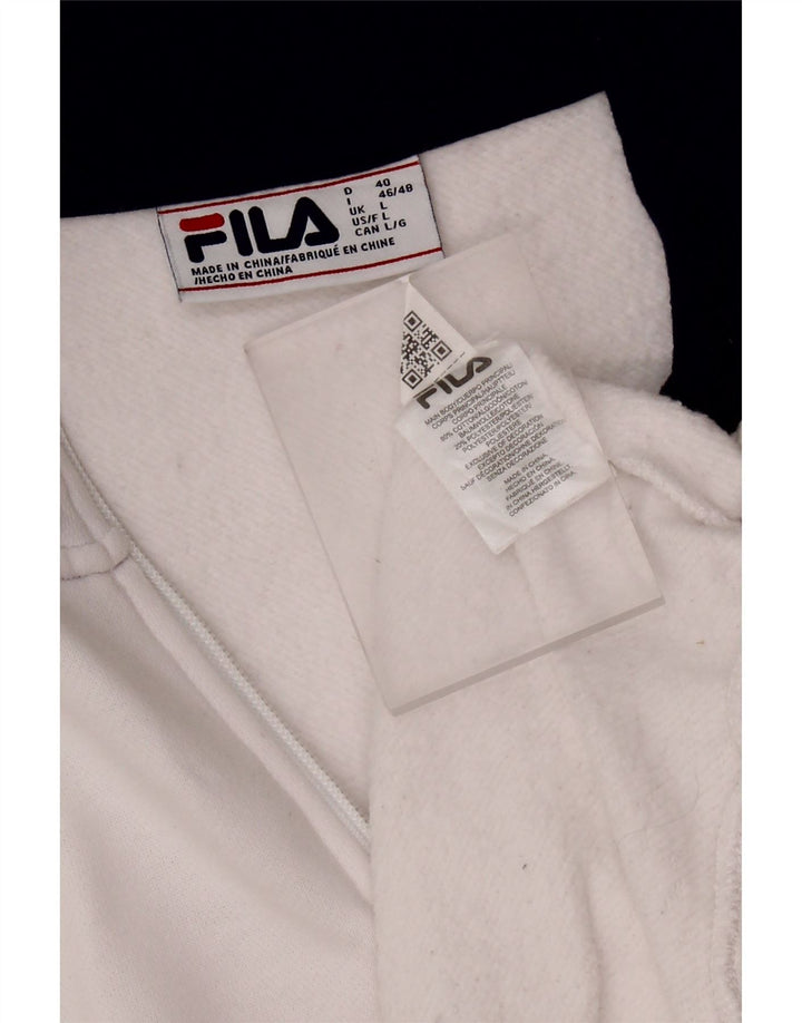 FILA Womens Graphic Zip Neck Sweatshirt Jumper UK 16 Large White Cotton