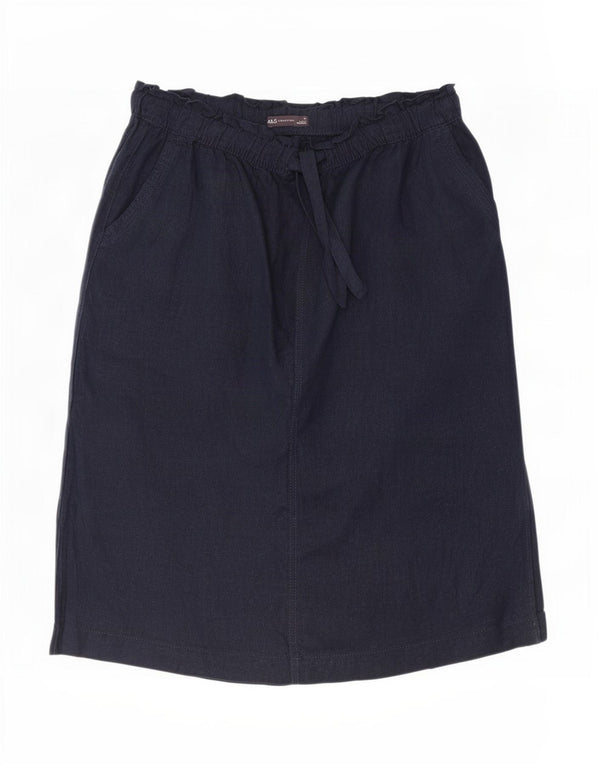 Marks & Spencer Womens Midi Skirt UK 18 XL W38 Navy Blue Linen
