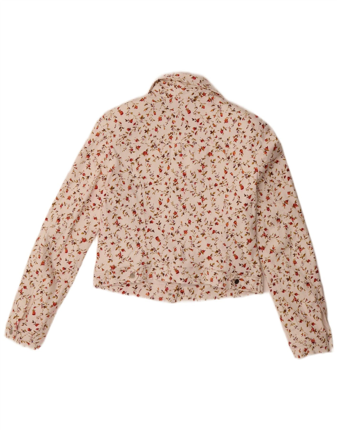 Smashed Lemon Womens Crop Bomber Jacket UK 10 Small  White Floral Cotton