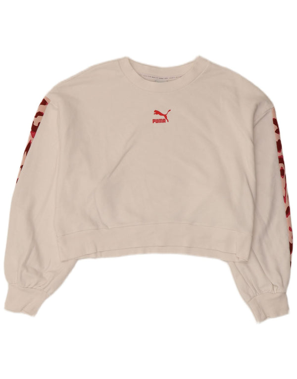 PUMA Womens Crop Sweatshirt Jumper UK 16 Large White Camouflage Cotton