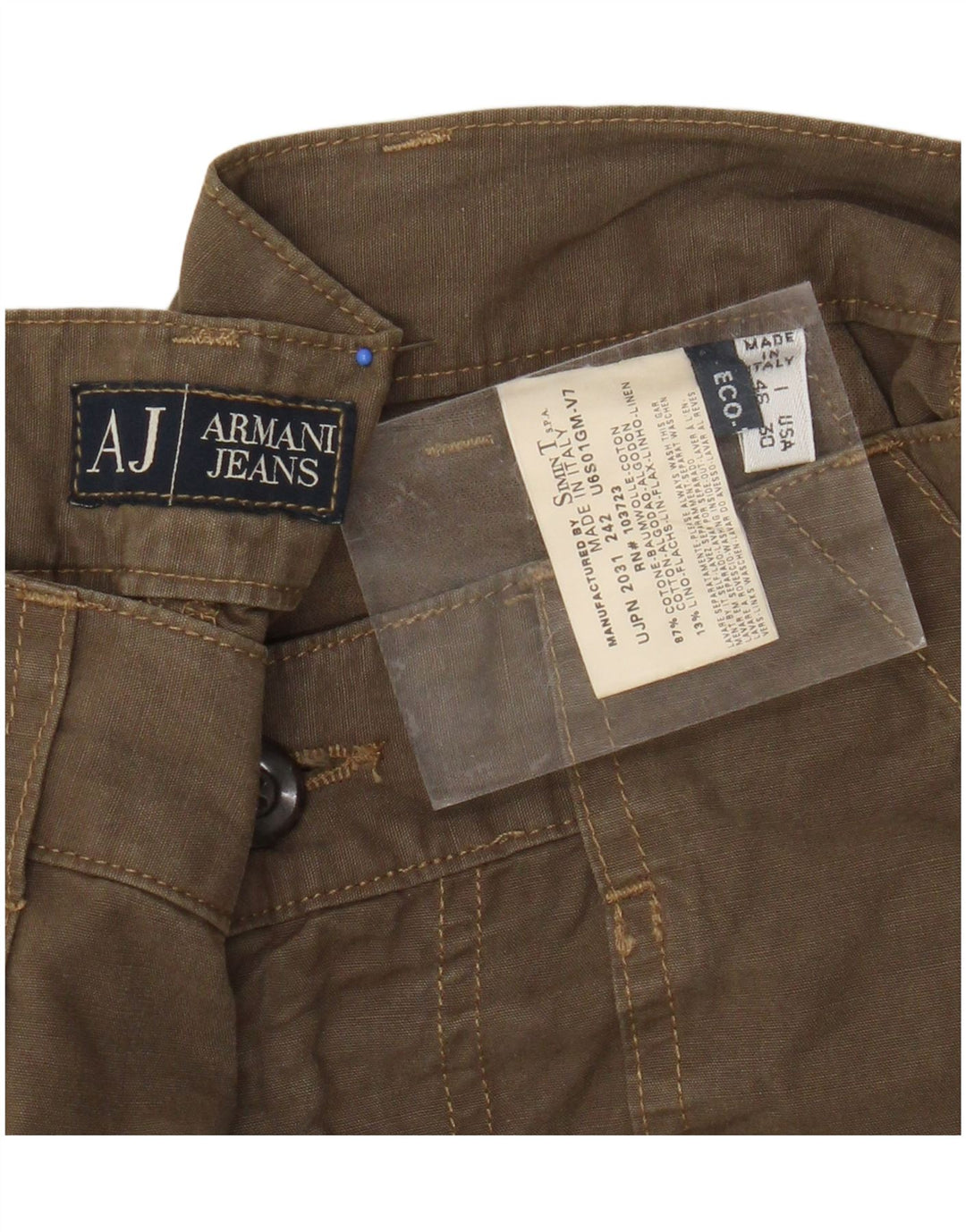 Armani Mens Cargo Shorts IT 46 Small W30 Brown Cotton