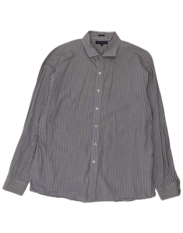 Tommy Hilfiger Mens Slim Fit Shirt Size 18 2XL Blue Gingham Cotton