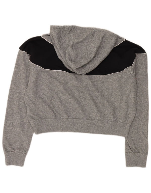 Nike Womens Crop Zip Neck Hoodie Jumper UK 16 Large Grey Colourblock Cotton